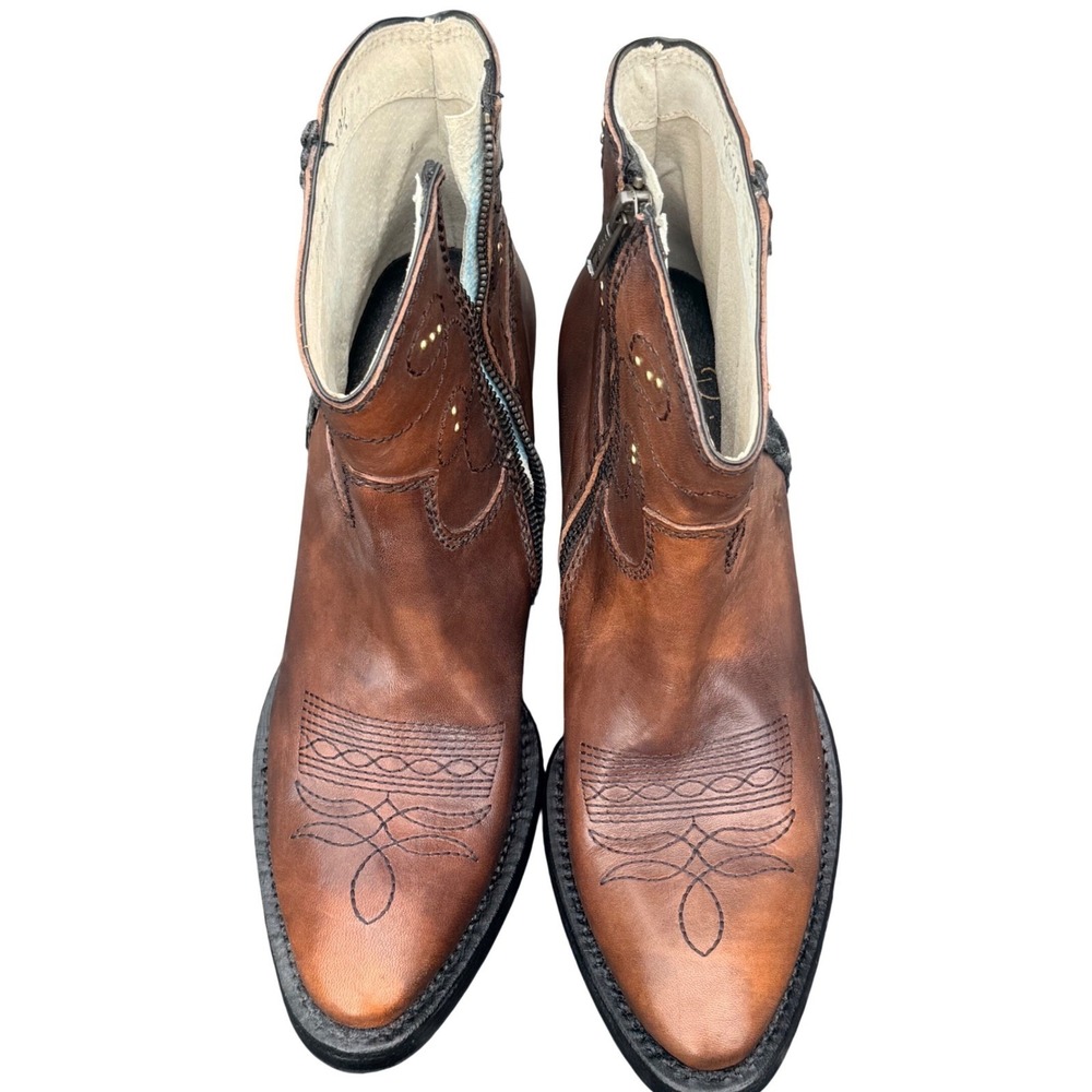 PrimaBase Italy Brown Leather Western Ankle Boots Studded Boho EU 38.5 US 8.5